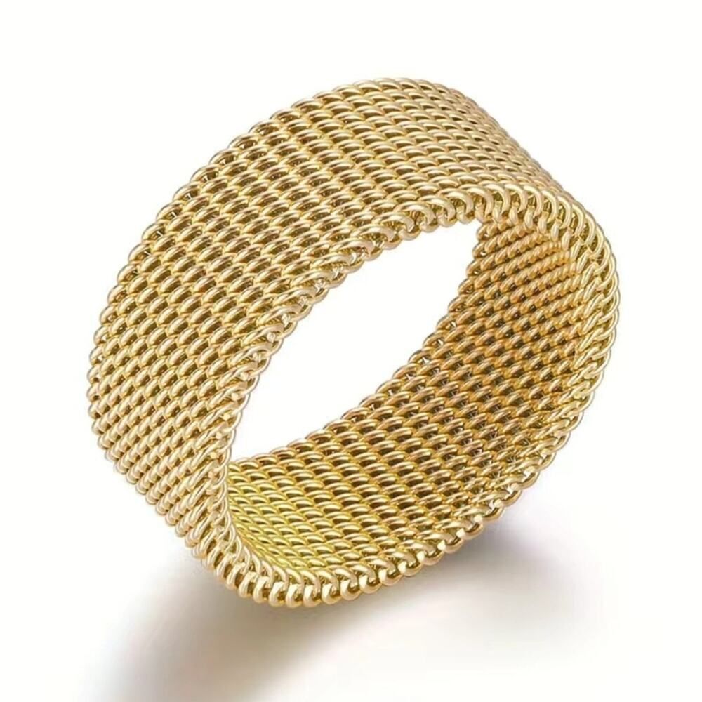 Neutral Style Unisex Gold Tone Titanium Steel Woven Mesh Ring